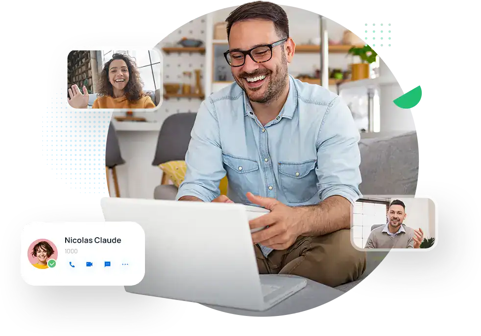 Person on a video call using a unified communications app